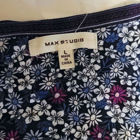 Max Studio Floral Ruffle Purple Blue Midi Dress Size L - Picture 4 of 8